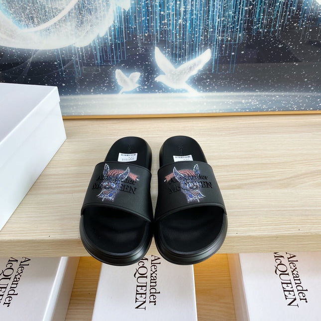 SLIDES SANDAL IN BLACK TPU WITH 3D FANTASY ANIMAL STRAP