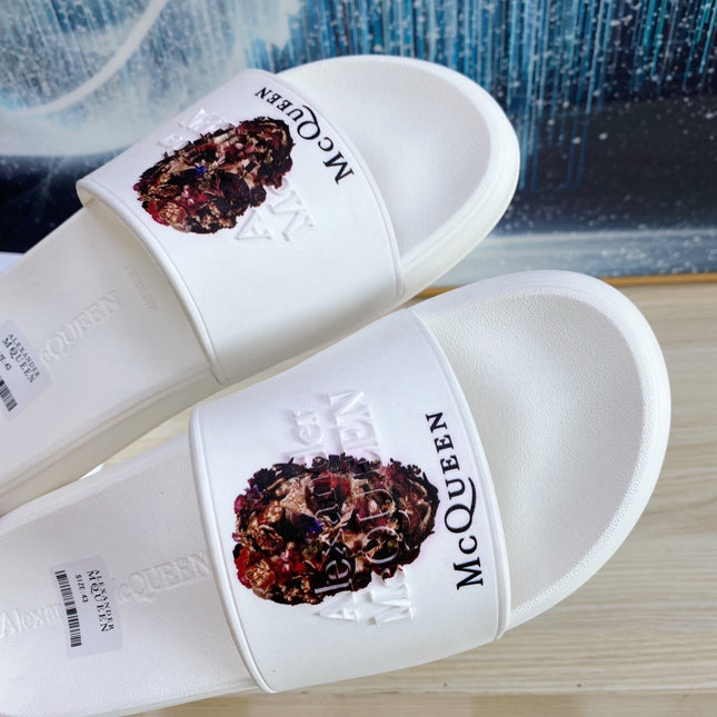 SLIDES SANDAL IN WHITE TPU WITH 3D SKULL PRINT STRAP
