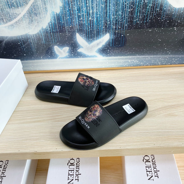 SLIDES SANDAL IN BLACK TPU WITH 3D SKULL PRINT STRAP