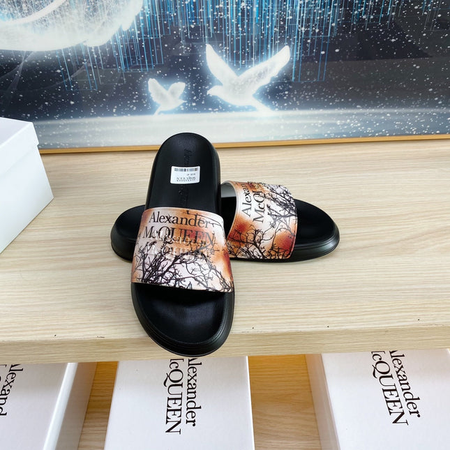 SLIDES SANDAL IN BLACK TPU ORANGE BAND BLACK BRANCH STRAP