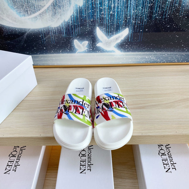 SLIDES SANDAL IN WHITE TPU MULTI-COLOR BLOTCHED STRAP