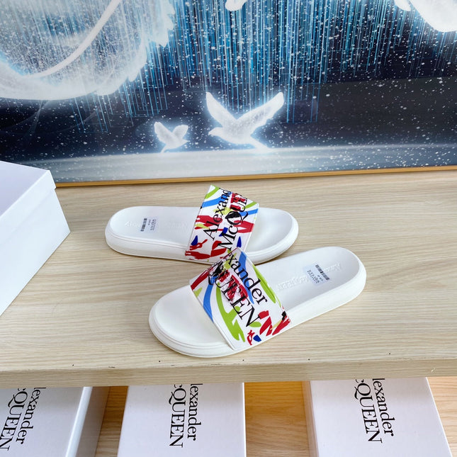 SLIDES SANDAL IN WHITE TPU MULTI-COLOR BLOTCHED STRAP