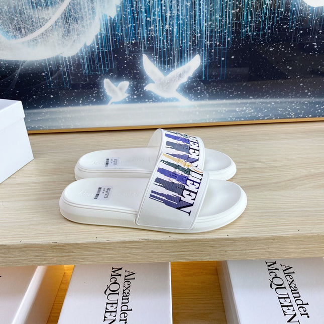 SLIDES SANDAL IN WHITE TPU MULTICOLOR STRIPES STRAP