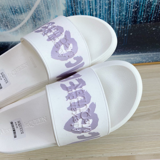 SLIDES SANDAL IN WHITE TPU VIOLET LOGO GRAPHIC