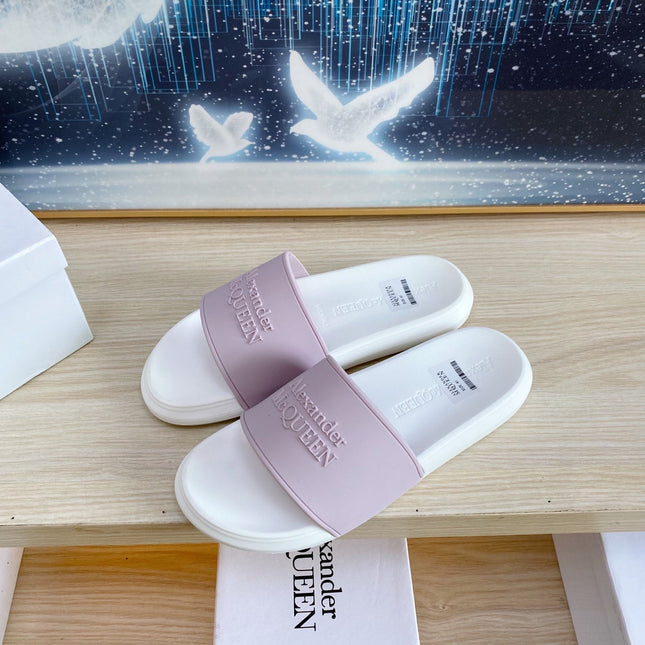 SLIDES SANDAL IN WHITE TPU VIOLET STRAP EMBOSSED LOGO