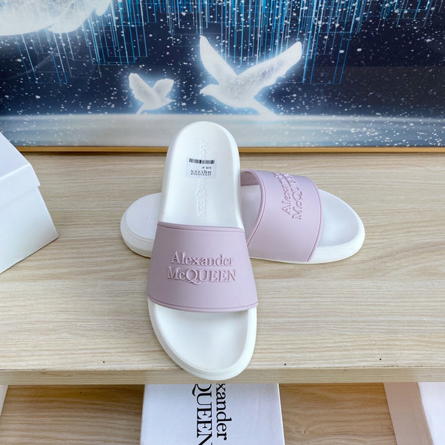 SLIDES SANDAL IN WHITE TPU VIOLET STRAP EMBOSSED LOGO