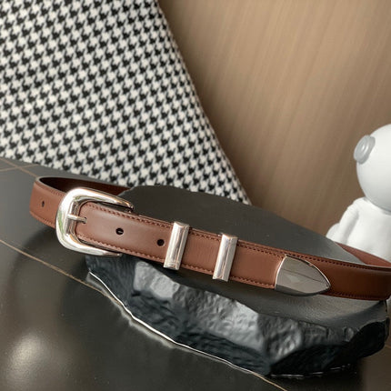 BELT 25MM MEDIUM WESTERN IN DARK BROWN CALFSKIN SILVER BUCKLE