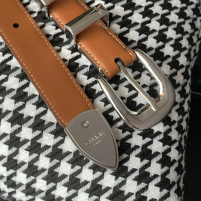 BELT 25MM MEDIUM WESTERN IN BROWN CALFSKIN SILVER BUCKLE