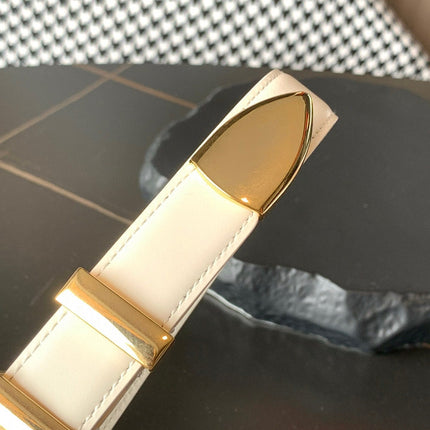 BELT 25MM MEDIUM WESTERN IN IVORY CALFSKIN GOLD BUCKLE