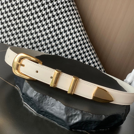 BELT 25MM MEDIUM WESTERN IN IVORY CALFSKIN GOLD BUCKLE