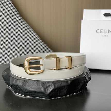 BELT 25MM MEDIUM WESTERN IN IVORY CALFSKIN GOLD BUCKLE