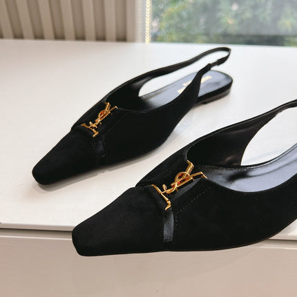 SL BABYLONE SLINGBACK FLAT BLACK SATIN