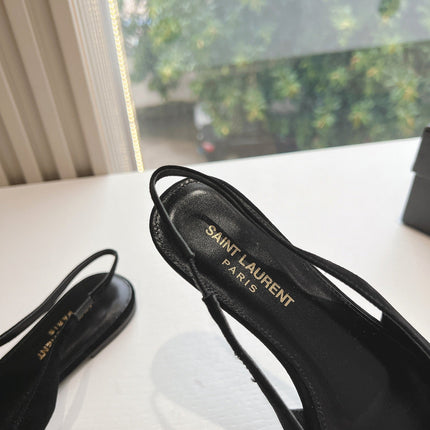 SL BABYLONE SLINGBACK FLAT BLACK SATIN