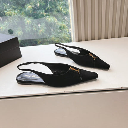 SL BABYLONE SLINGBACK FLAT BLACK SATIN