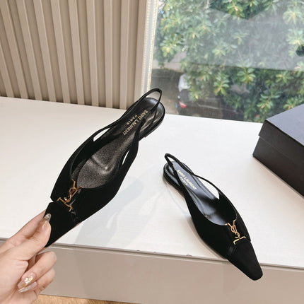 SL BABYLONE SLINGBACK FLAT BLACK SATIN