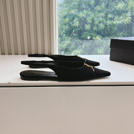 SL BABYLONE SLINGBACK FLAT BLACK SATIN