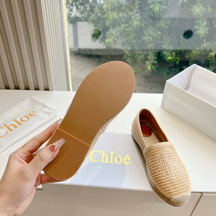 CHLOÉ WOVEN LOAFER IN TAN BEIGE RAFFIA
