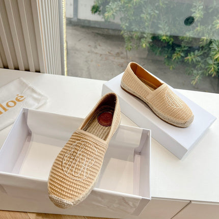CHLOÉ WOVEN LOAFER IN TAN BEIGE RAFFIA