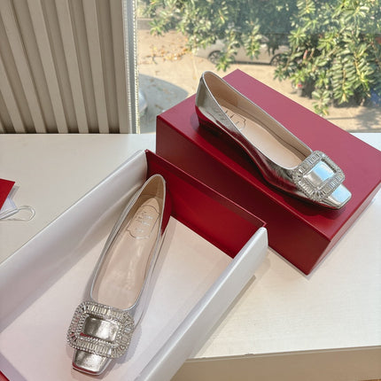 BELLE VIVIER BALLERINAS IN SILVER METALLIC SMOOTH LAMBSKIN