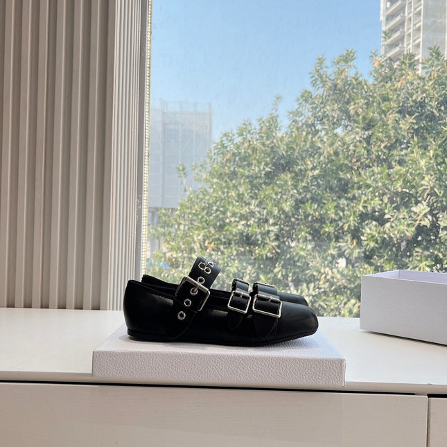 PUNK BALLET FLAT IN BLACK SUPPLE CALFSKIN