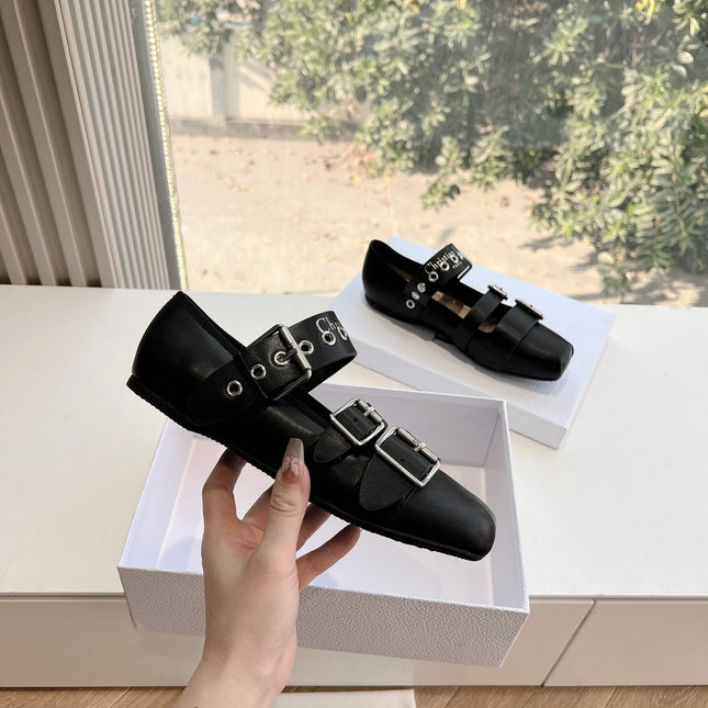 PUNK BALLET FLAT IN BLACK SUPPLE CALFSKIN