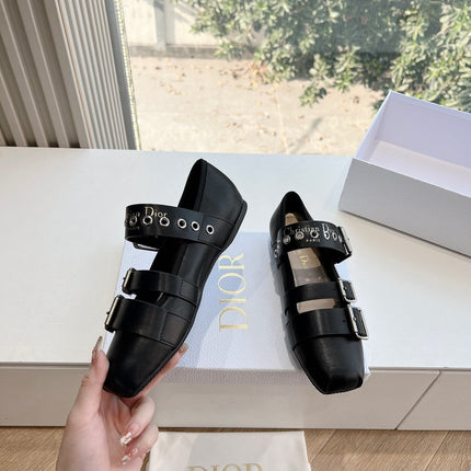 PUNK BALLET FLAT IN BLACK SUPPLE CALFSKIN