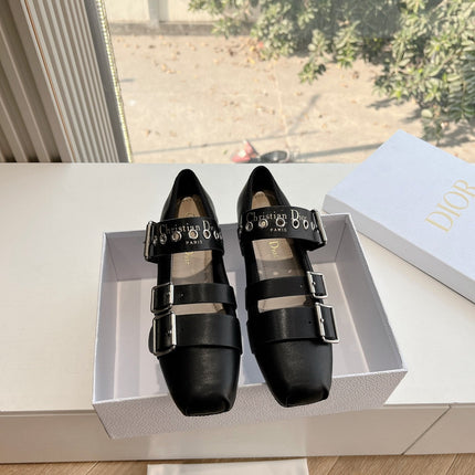 PUNK BALLET FLAT IN BLACK SUPPLE CALFSKIN