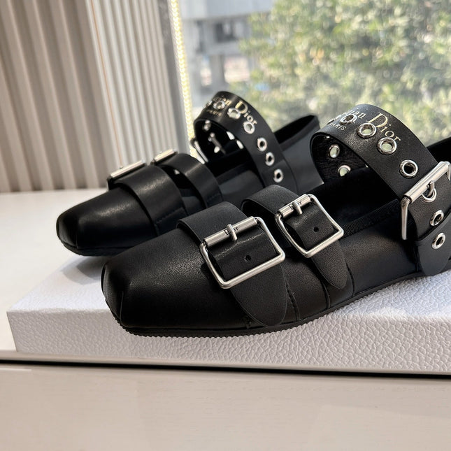 PUNK BALLET FLAT IN BLACK SUPPLE CALFSKIN