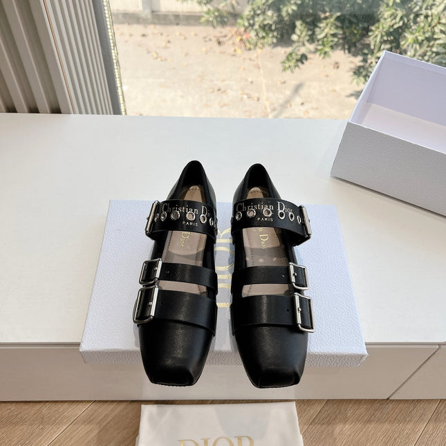 PUNK BALLET FLAT IN BLACK SUPPLE CALFSKIN