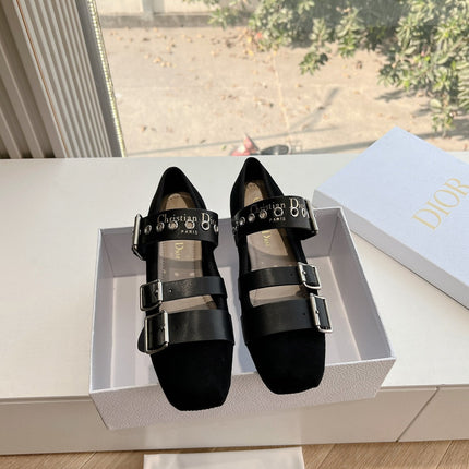 PUNK BALLET FLAT IN BLACK SUEDE AND SUPPLE CALFSKIN