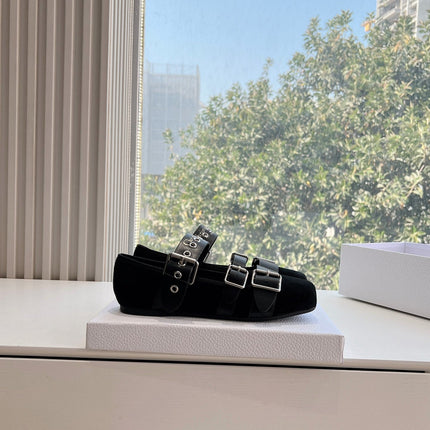 PUNK BALLET FLAT IN BLACK SUEDE AND SUPPLE CALFSKIN