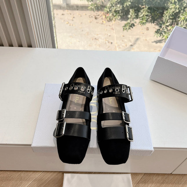 PUNK BALLET FLAT IN BLACK SUEDE AND SUPPLE CALFSKIN