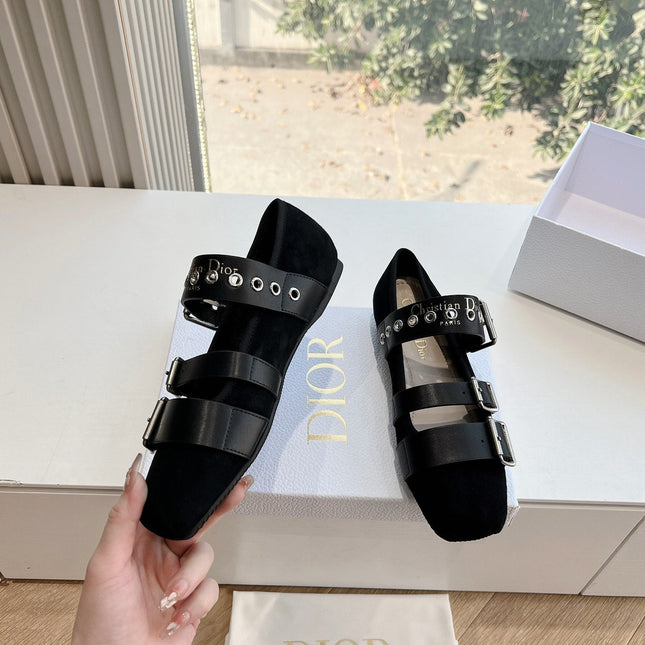 PUNK BALLET FLAT IN BLACK SUEDE AND SUPPLE CALFSKIN