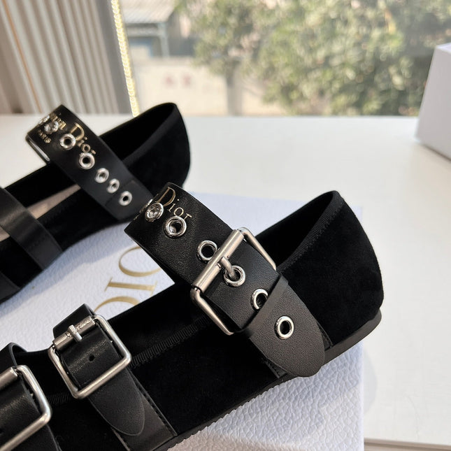 PUNK BALLET FLAT IN BLACK SUEDE AND SUPPLE CALFSKIN