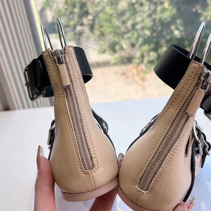 PUNK BALLET FLAT IN BLACK MIX CAMEL BEIGE CALFSKIN