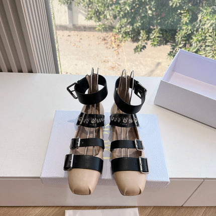 PUNK BALLET FLAT IN BLACK MIX CAMEL BEIGE CALFSKIN