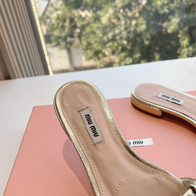 SLIDE SANDALS ATTACHED DIAMOND IN GOLD METALLIC LAMBSKIN