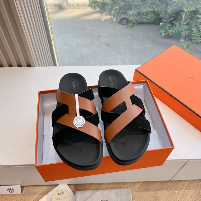 KAZIMIR SANDAL IN BRONZE BROWN CALFSKIN AND BLACK SUEDE