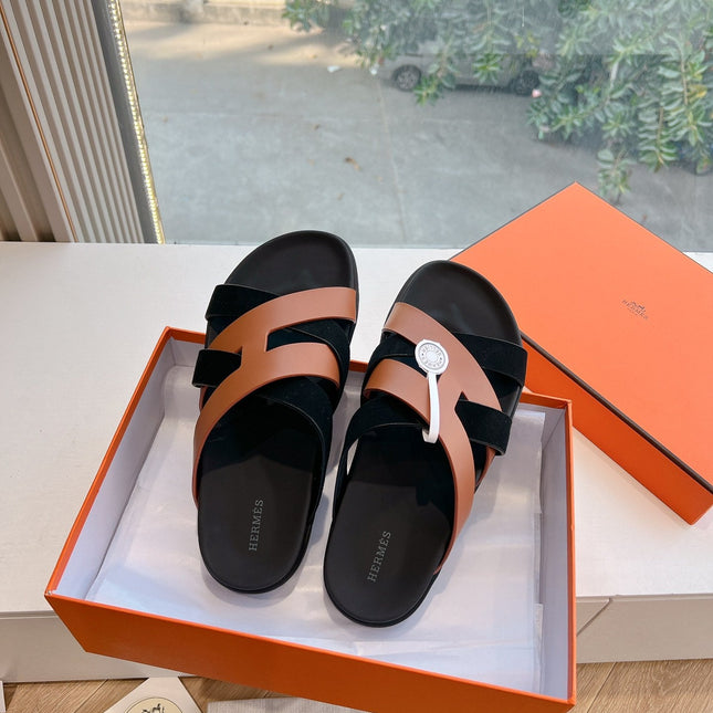 KAZIMIR SANDAL IN BRONZE BROWN CALFSKIN AND BLACK SUEDE