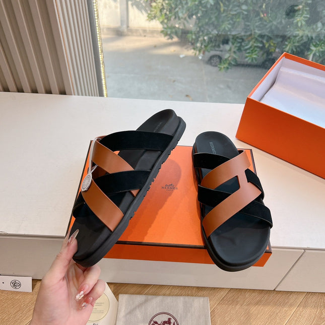 KAZIMIR SANDAL IN BRONZE BROWN CALFSKIN AND BLACK SUEDE