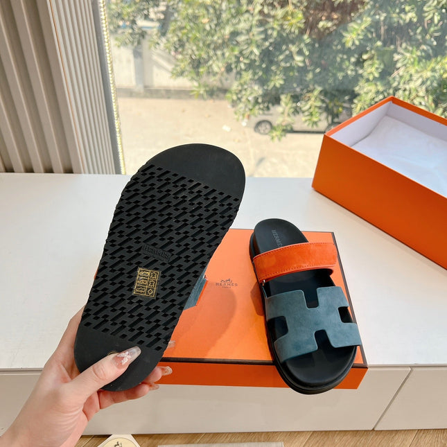 CHYPRE SANDAL IN TEAL GREEN MIX FIRE ORANGE SUEDE