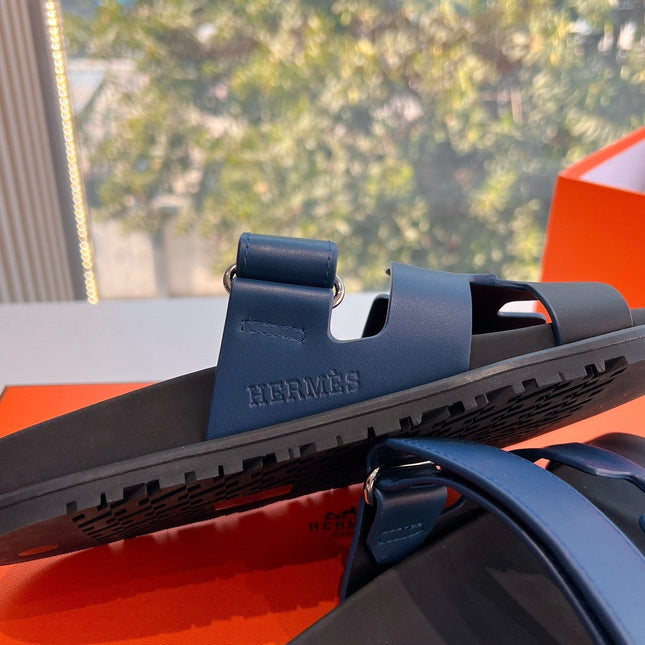 CHYPRE SANDAL IN AEGEAN BLUE MIX BLACK CALFSKIN