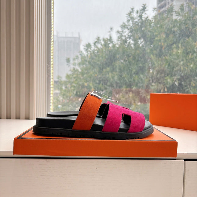 CHYPRE SANDAL IN DARK PINK MIX ORANGE SUEDE