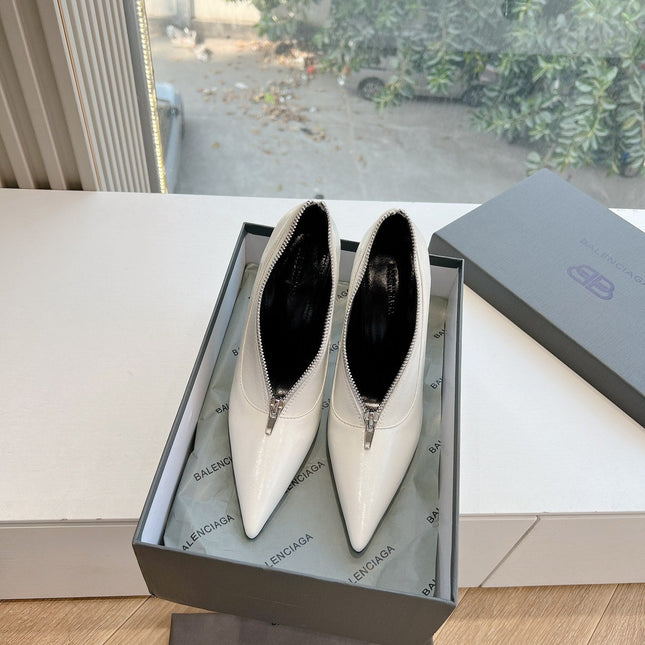 ZIPPER POINTED-TOE HIGH PUMPS IN WHITE WAX-OIL SHEEPSKIN