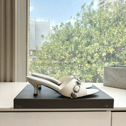 CAGOLE MID-HEEL MULES IN WHITE CALFSKIN