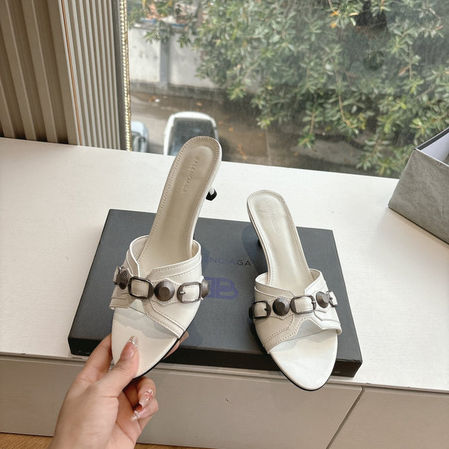 CAGOLE MID-HEEL MULES IN WHITE CALFSKIN