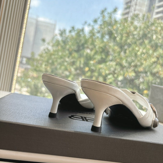 CAGOLE MID-HEEL MULES IN WHITE CALFSKIN