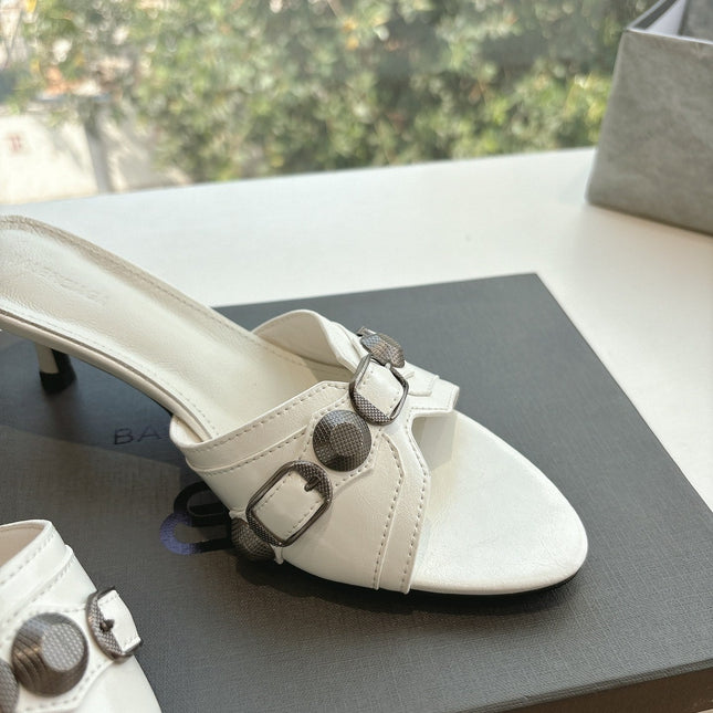 CAGOLE MID-HEEL MULES IN WHITE CALFSKIN