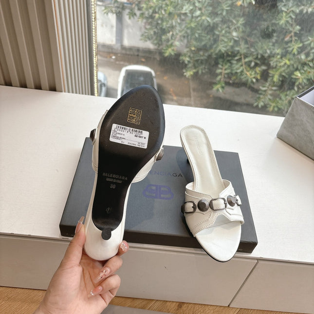 CAGOLE MID-HEEL MULES IN WHITE CALFSKIN