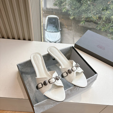 CAGOLE MID-HEEL MULES IN WHITE CALFSKIN